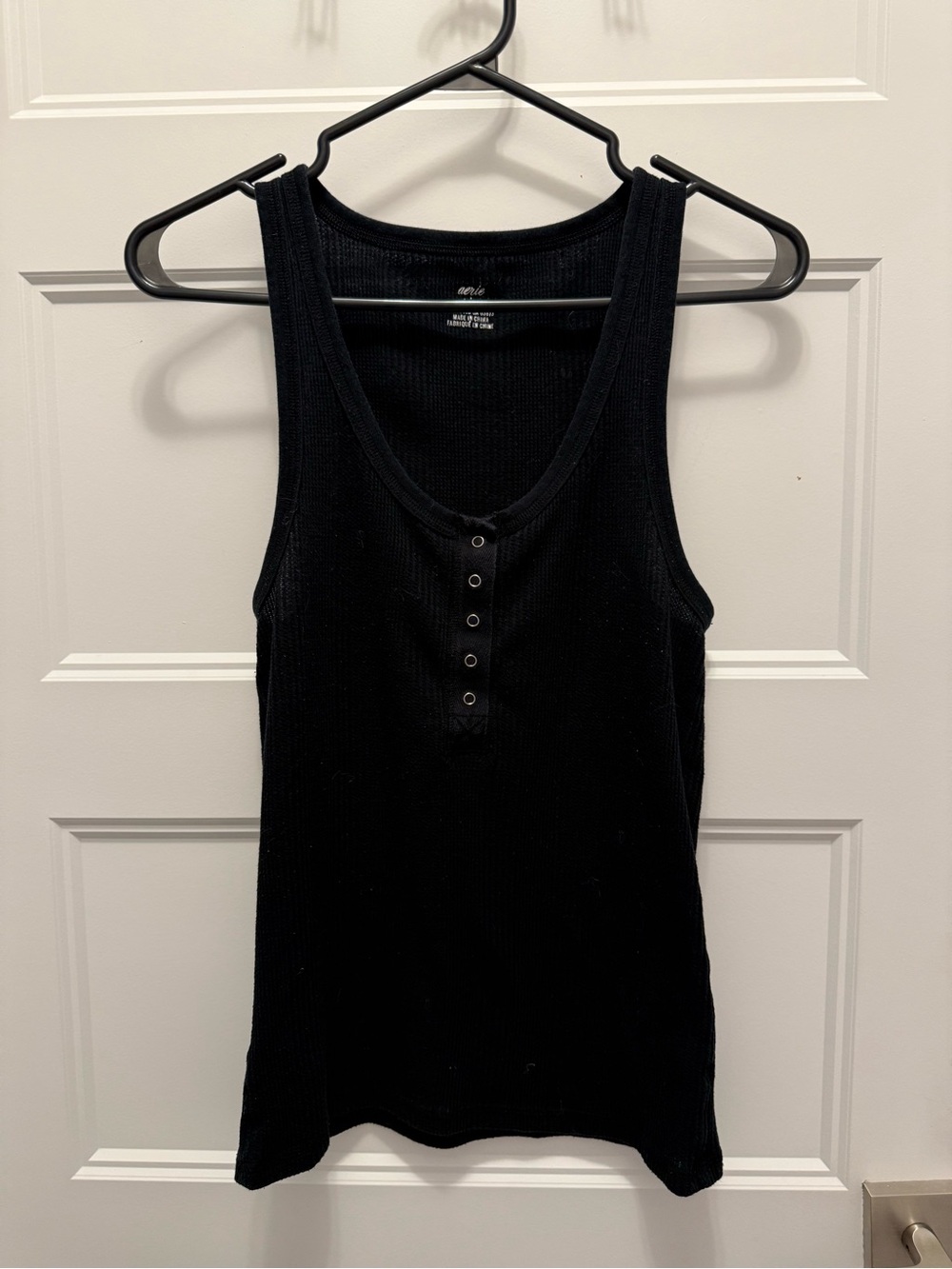 Aerie Black Ribbed Henley Tank Top Size L